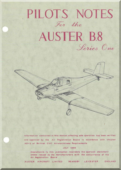 Auster B.8 Series One  Aircraft Pilots Notes  Manual