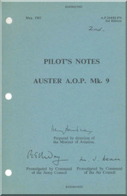 Auster A.O.P. Mk. 9 Aircraft  Pilot's Notes Manual -  A.P. 2440 H  -P.N.
