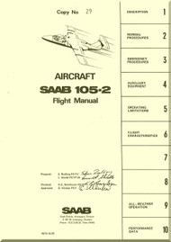SAAB 105-2 Aircraft  Flight  Manual,  ( English Language ) ,  1975