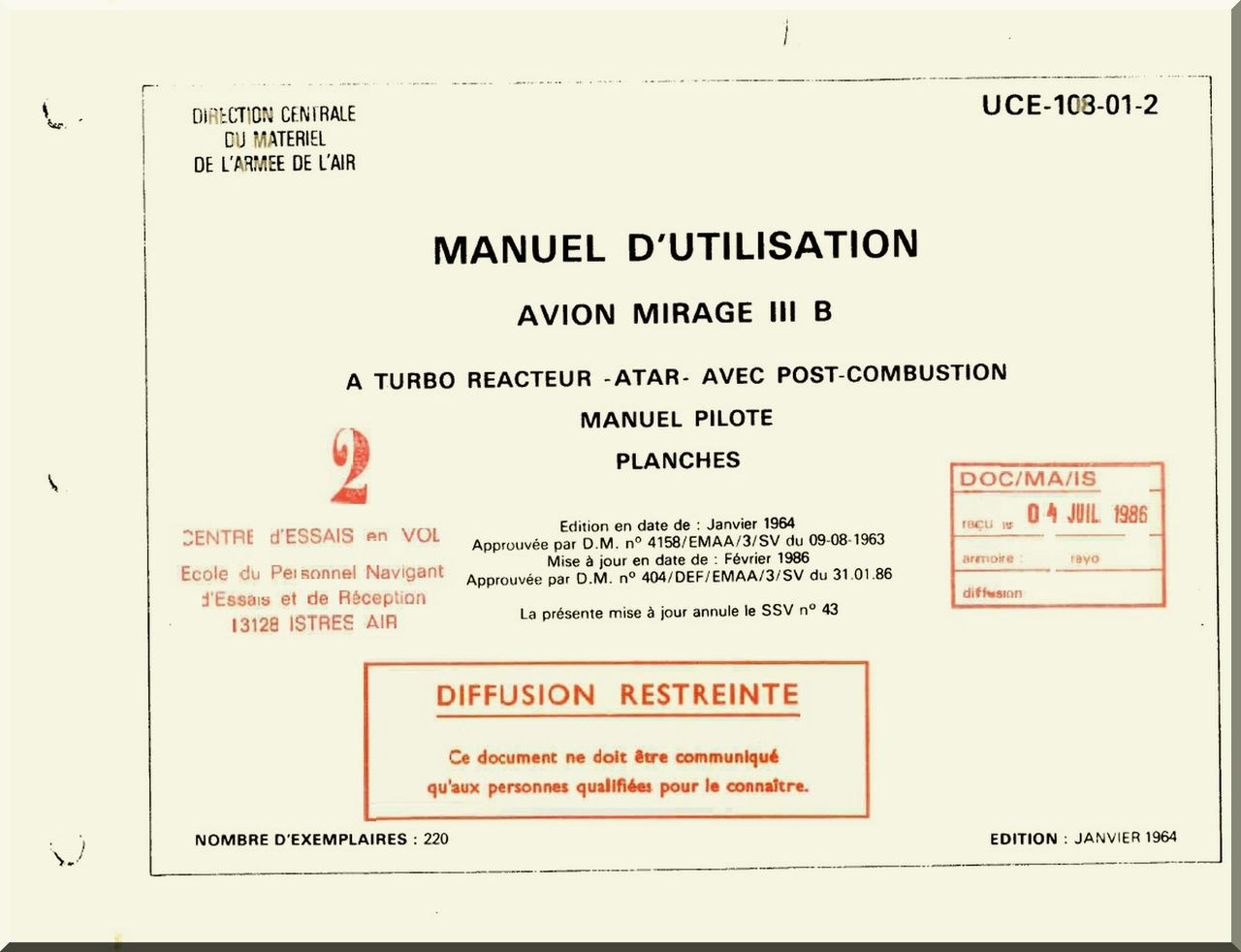 Dassault Mirage III B Aircraft Operating Manual - Manuel Pilot ...