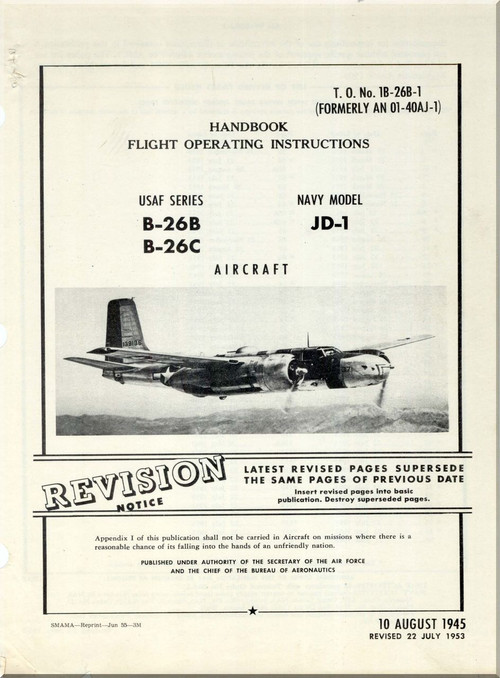 Douglas B-26 B,C ,JD-1 Aircraft Flight Operating Instructions Manual - T.O. 1B-26B-1 - AN 01-40AJ-1 - 1945
