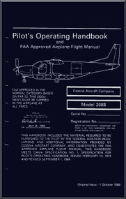  Cessna 208 Series Caravan  Aircraft Pilot's Operating Handbook Manual - 661 pages  , 1986