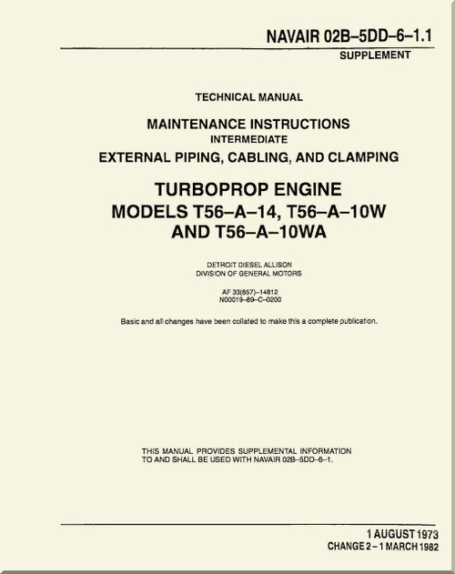 Allison T56-A14, -10W. -10WA ,  Aircraft Engine Maintenance Instructions   Manual 02B-5DD-6-1.1  -1972