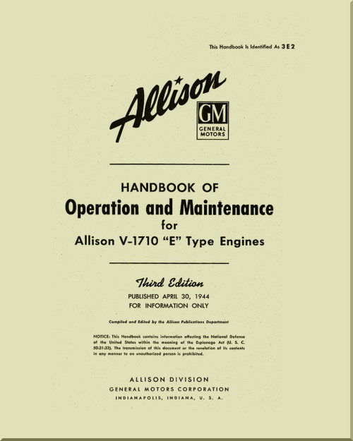 Allison V-1710 E Aircraft Engine Operation and Maintenance  Manual - April 1944