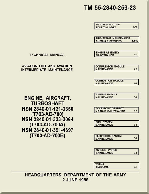 General Electric  T-700-GE-700 Aircraft Turbo Shaft Engine Aviation Unit and Aviation Intermediate  Maintenance Manual TM 55-2840-256-23