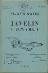 Gloster Javelin F ( A.W. )  Mk.1  Aircraft  Pilot's Notes Manual - A.P. 4491A-P.N. - 1959
