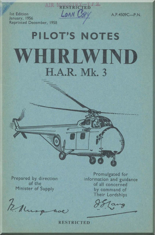 Westland Whirl Wind H.A.R. Mk.3 Helicopter Pilot's Notes Manual - AP 4509C-PN