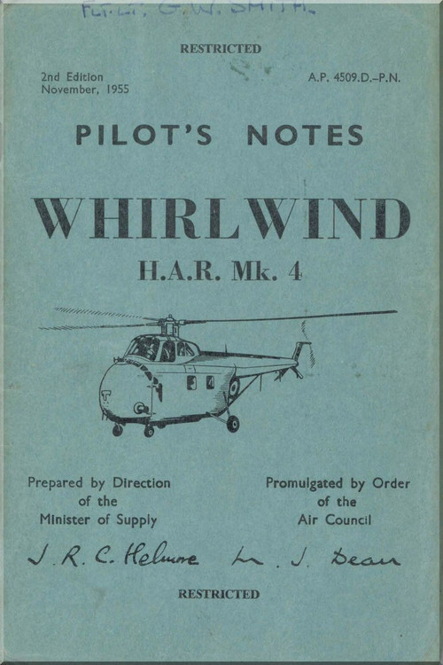 Westland Whirl Wind H.A.R. Mk.4 Helicopter Pilot's Notes Manual - AP 4509D-PN