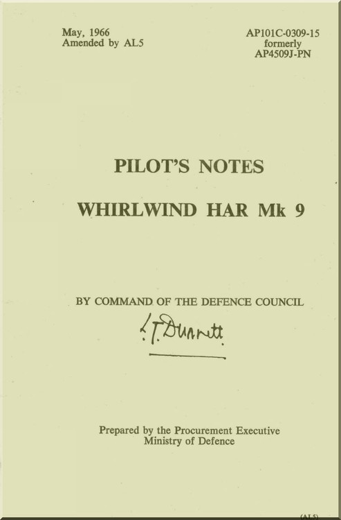 Westland Whirl Wind H.A.R. Mk.9 Helicopter Pilot's Notes Manual - AP 4509J-PN