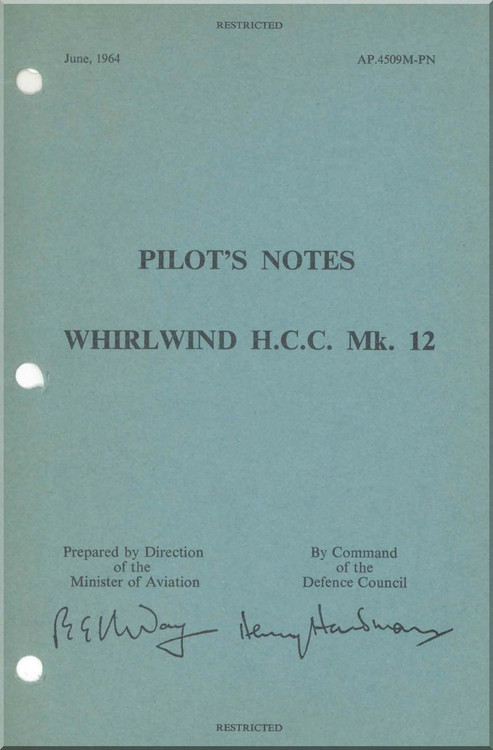 Westland Whirl Wind H.C.C. Mk.12 Helicopter Pilot's Notes Manual - AP 4509M-PN