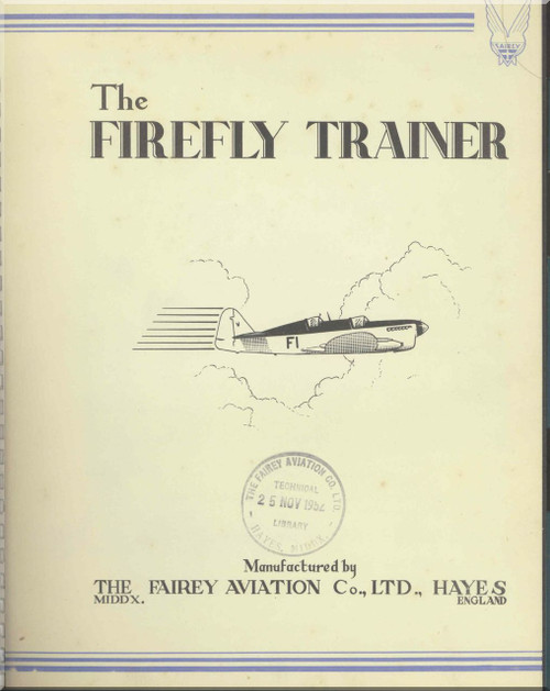 Fairey Firefly  Trainer   Aircraft Technical Brochure Manual -