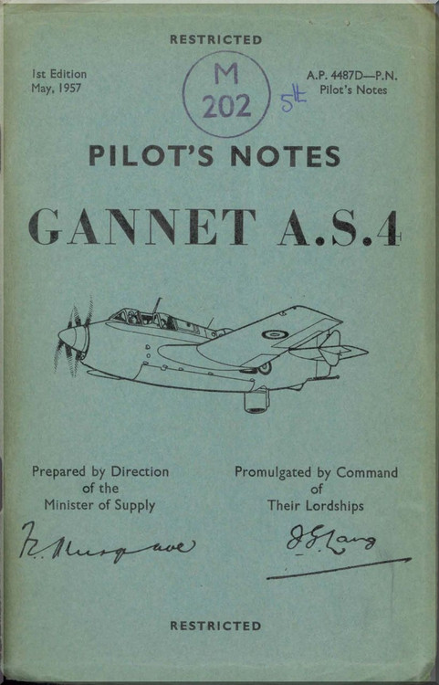 Fairey Gannet A..S. 4 Aircraft  Pilot's Notes Manual - A.P.. 4487D-PN