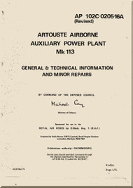 Turbomeca Artouste Airborne Auxiliary Power Plant Mk 113  Manual - AP 102C-0205-16A -1974
