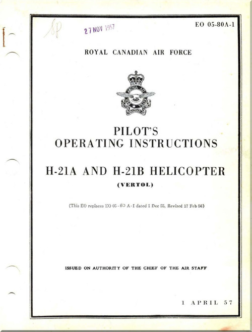 Piasecki H-21 A,B  Helicopter  Pilot's Operating Instructions  Manual - , 1957