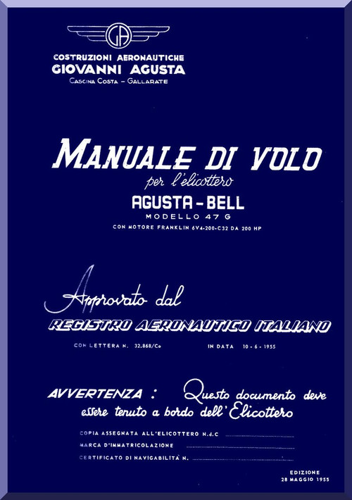 Agusta Bell Helicopter 47 G  Flight  Manual  ( Italian Language  )