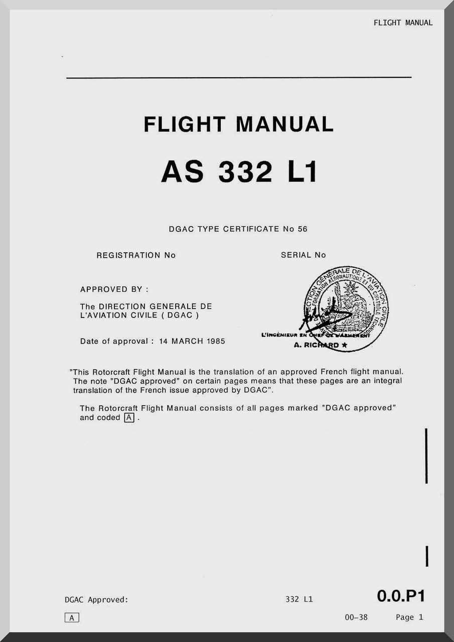 Aerospatiale AS 332 L1 Super Puma Helicopter Flight Manual ( English  Language ) - Aircraft Reports - Aircraft Manuals - Aircraft Helicopter  Engines Propellers Blueprints Publications