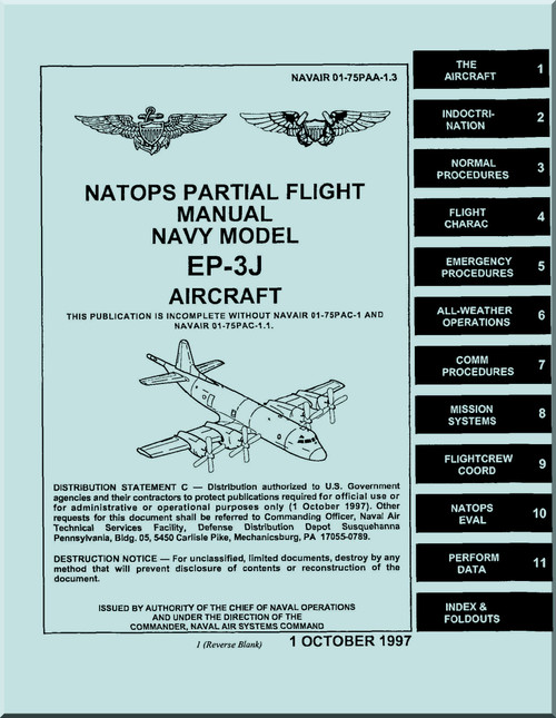 Lockheed EP-3 J Aircraft  Partial Flight Manual - 01-75PAA-1.3