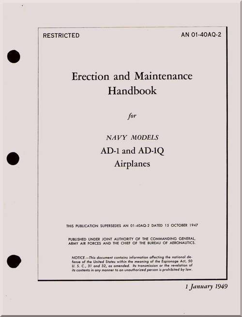Mc Donnell Douglas AD-1 & AD-Q Aircraft Maintenance Manual - 01-40AQ-2 - 1949
