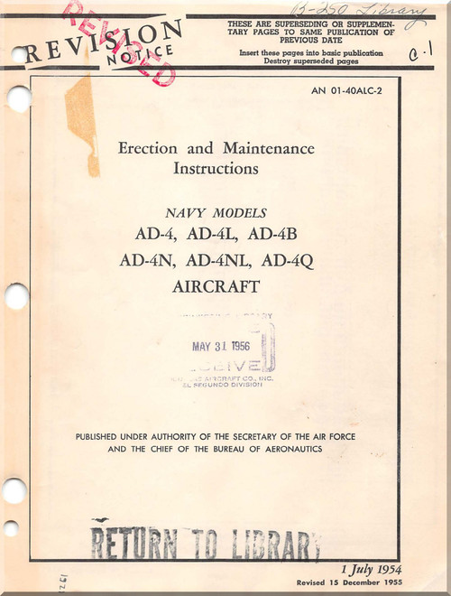 Mc Donnell Douglas AD-4, -4L, -4B, -4N, -4NL, -4Q, Aircraft Maintenance Manual - 01-40ALC-2 - 1954