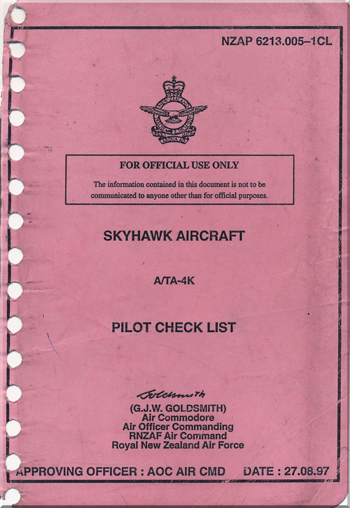 Mc Donnell Douglas A-4 K / TA-4 K Aircraft Pilot's Checklist - Emergency Manual NZAP 6213.005-1CL -1997