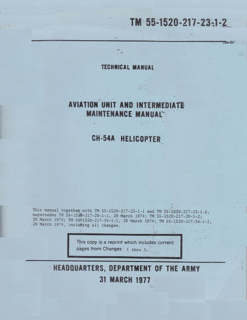 Sikorsky S-64 CH-54 Helicopter Maintenance Manual 55-1520-217-23-2 