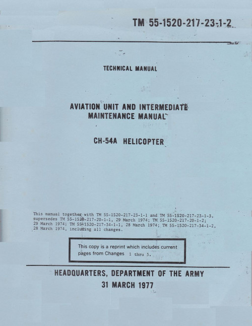 Sikorsky S-64 CH-54 A Helicopter Maintenance Manual 55-1520-217-23-2