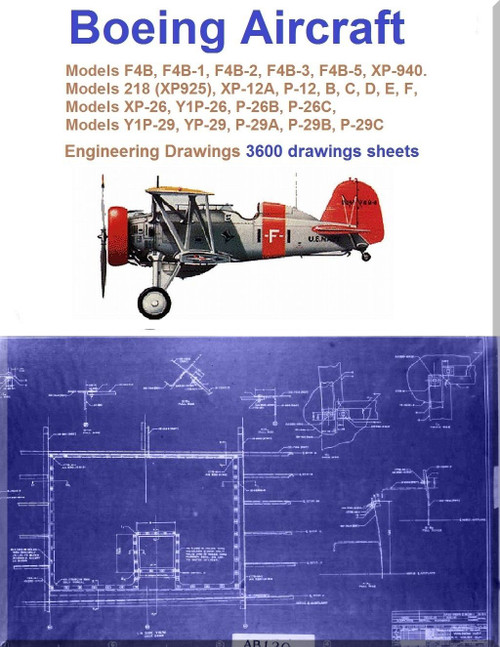 Boeing F4B / P-12, P-26, P-29 Airplane Aircraft Engineering Drawings Blueprints on DVD or Download