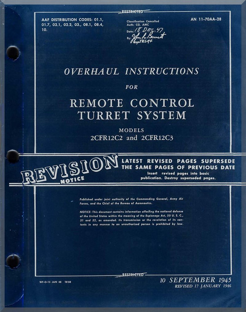 Northrop P-61 Aircraft Remote Control Turret System Overhaul Manual - 01-70AA-28 - 1945