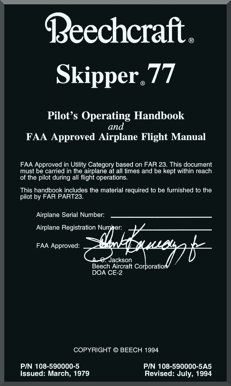 Beechcraft Skipper 77 Aircraft Pilot Operating Handbook and Airplane