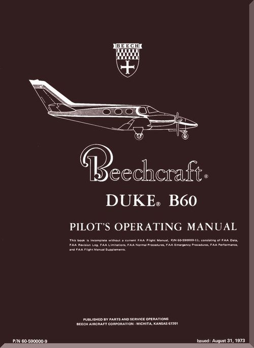 Beechcraft B 60 Duke Aircraft Pilot's Operating Manual - 1973