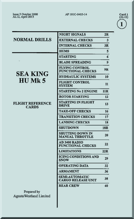  Westland Sikorsky Sea King HU Mk.5 Helicopter Flight Reference Cards Manual
