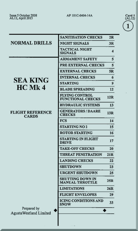 Westland Sikorsky Sea King HC Mk.4 Helicopter Flight Reference Cards Manual -