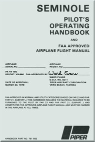 Piper Aircraft Pa-44-180 Seminole Pilot's Operating Handbook Manual