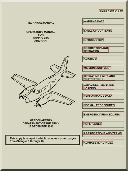 Beechcraft U-21 G Aircraft Operator's Manual - 1982