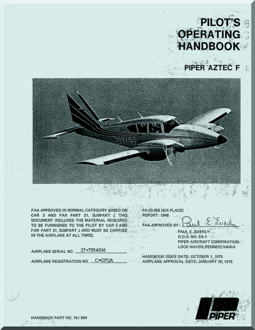 Piper Aircraft   Pa-23-250 Aztec F Pilot's Operating Handbook  Manual -761-