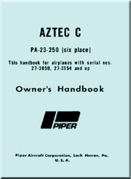 Piper Aircraft Pa-23-250 Aztec C Owner's Handbook Manual -