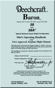  Beechcraft Baron 58 / 58A Aircraft Pilot's Operating Handbook and Airplane Flight Manual - 1994