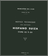 Hispano Suiza 12 Y -31 Aircraft Engine Notice Technique Manuel Manual Book ( French Language ) 