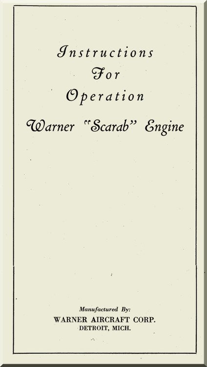 Warner Scarab Aircraft Engine Instructions for Operations Manual