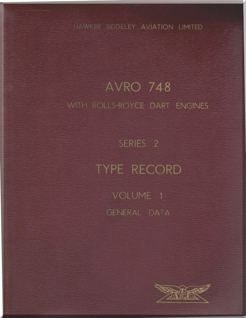 A. V. Roe Avro 748 Aircraft Series 2 Type Record General Data Manual 