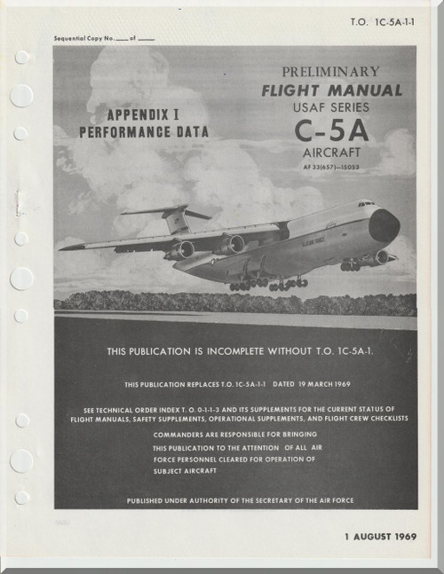 Lockheed C-5A Aircraft Preliminary Flight Manual Appendix 1 Performance Data - 1C-5A-1 -1 - 1969