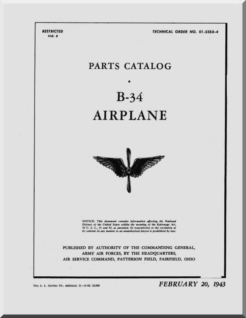 Lockheed B-34 Aircraft Parts Catalog Manual - 01-55EA-4 - 1943