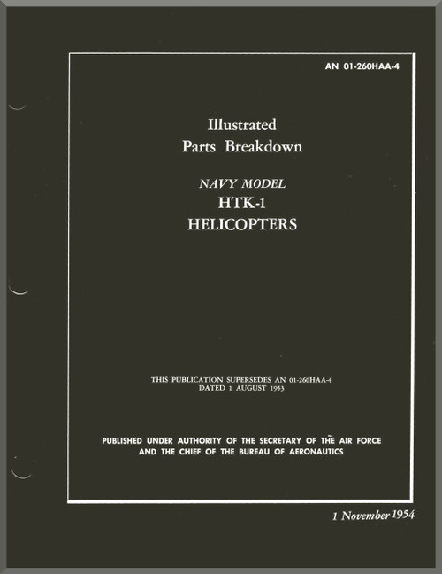 KAMAN HTK-1 Helicopter Illustrated Parts Breakdown Manual - AN 01-260HAA-4 - 1954