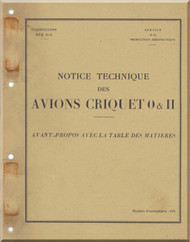 Morane Saulnier MS-500 Criquet O & II Avions Aircraft Technical Manual ( French Language )