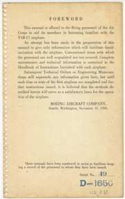 Boeing Y1B-17 Aircraft Flight Handbook Manual - D-1650 , 1937
