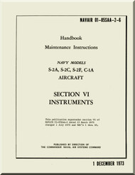 Grumman S-2 A, S-2C, S2F, C1A Aircraft Handbook Maintenance Instructions Manual - Instruments -- 01-85SAA-2-6- 1973