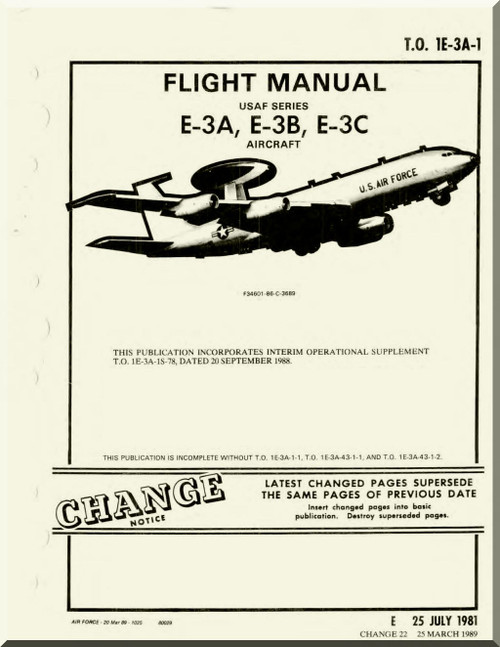 Boeing E-3 A, B, C Aircraft Flight Manual - T.O. 1E-3A-1- 1981