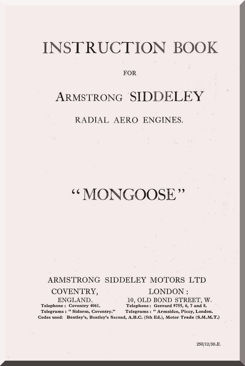 Armstrong Siddeley Mongoose Engine Instruction Book Manual ( English