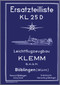 Klemm Kl 25 D Aircraft Illustrated Parts Catalog Manual , Ersatzteilliste 1936 , (German Language )