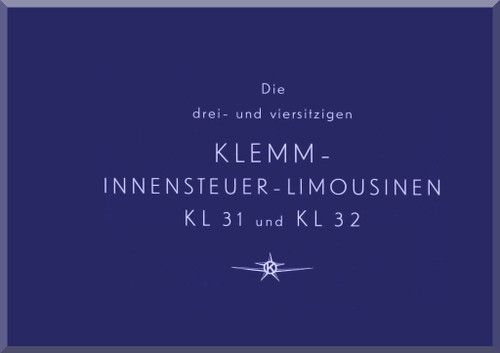 Klemm Kl 31 Kl 32 Aircraft Technical Brochure Manual , - (German Language )